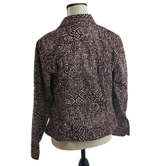 Ruby Rd Jacket Brown Denim Jean Geometric Button Up Womens Size 10 - Picture 5 of 7
